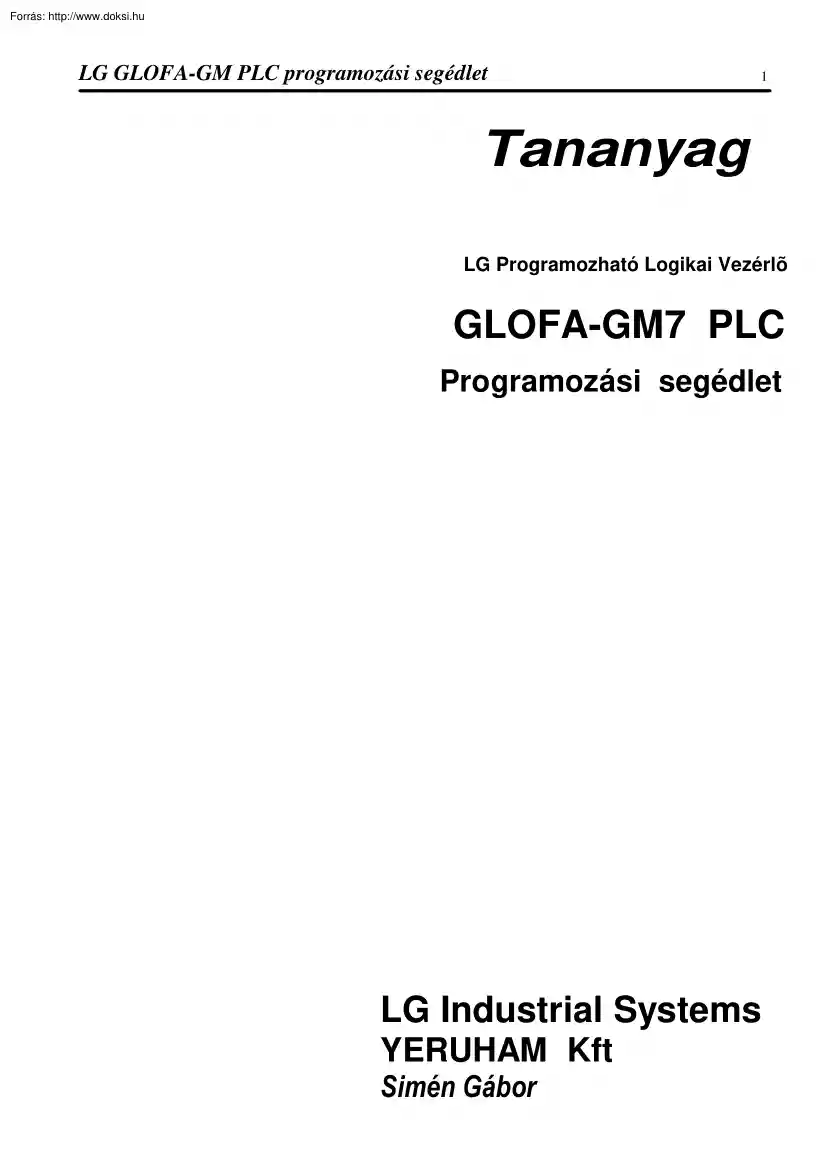 Simén Gábor - LG GLOFA-GM PLC programozási segédlet