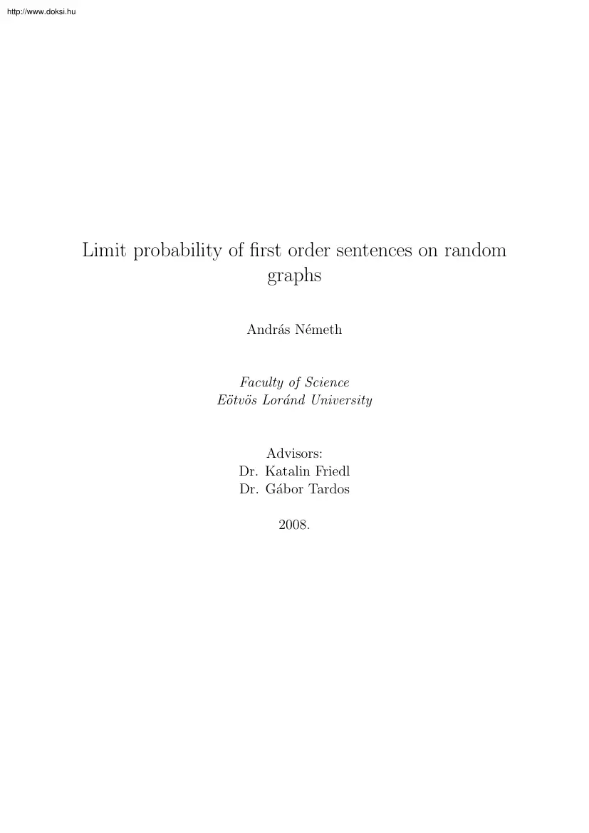 Németh András - Limit probability of first order sentences on random graphs