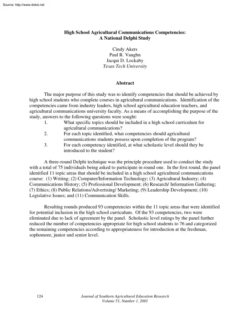 Akers-Vaughn-Lockaby - High School Agricultural Communications Competencies, A National Delphi Study