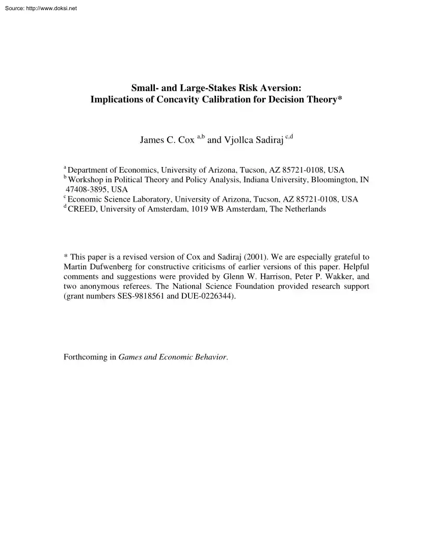 James-Vjollca - Small and Large Stakes Risk Aversion, Implications of Concavity Calibration for