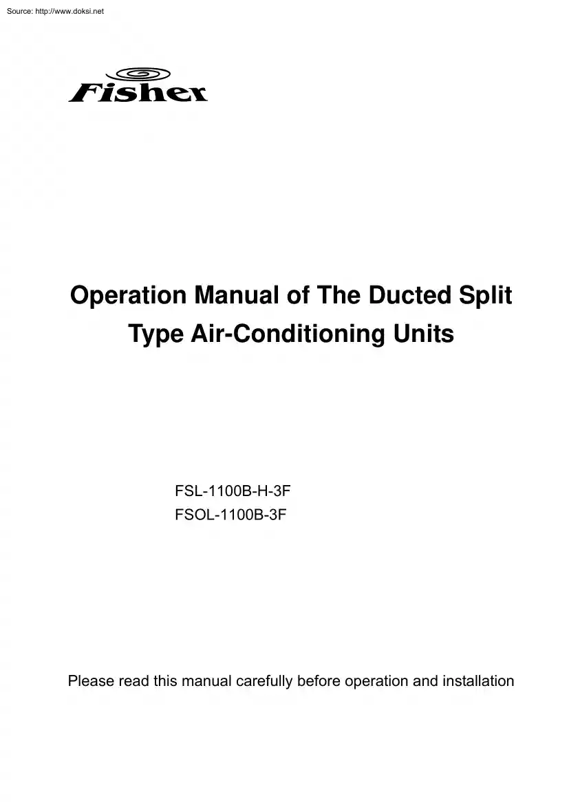 Operation Manual of The Ducted Split Type Air Conditioning Units