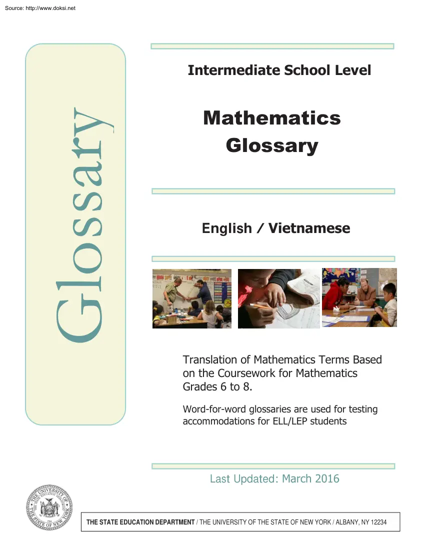 Mathematics Glossary, Intermediate School Level, English, Vietnamese