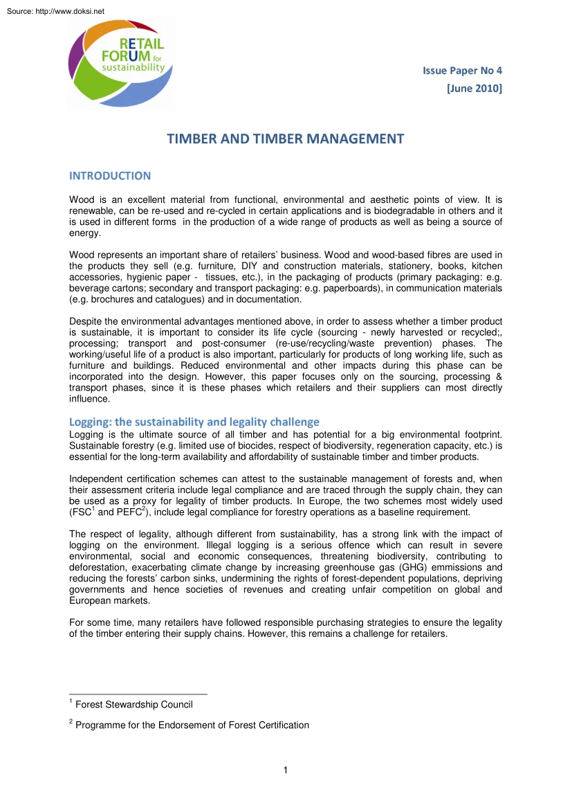 Timber and Timber Management