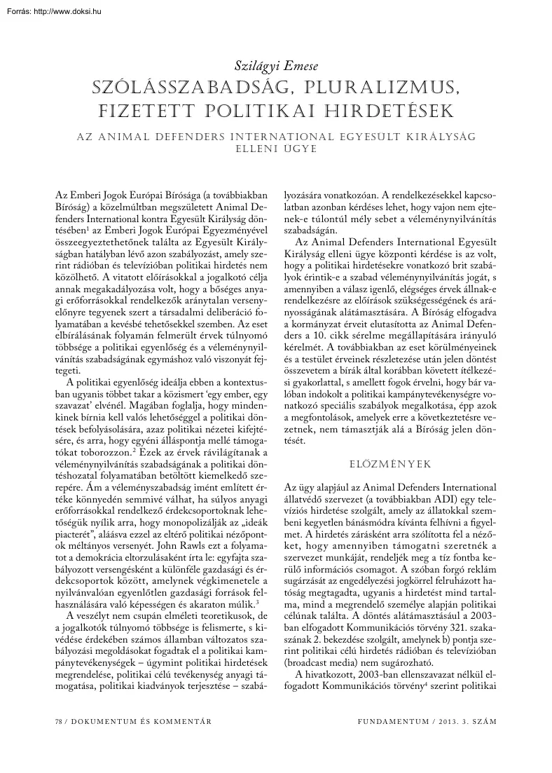 Szilágyi Emese - Szólásszabadság, pluralizmus, fizetett politikai hirdetések