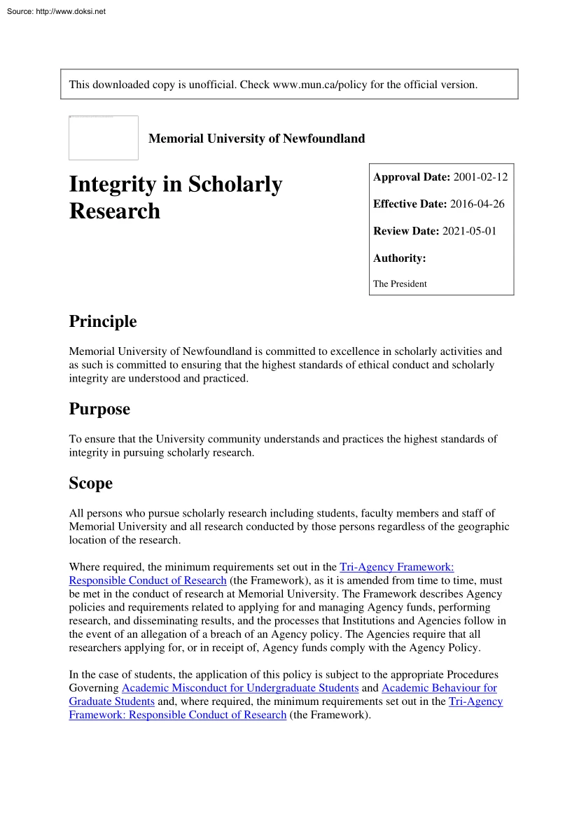 Integrity in Scholarly Research