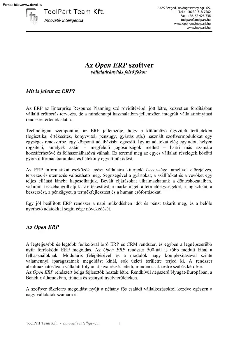 Az Open ERP szoftver