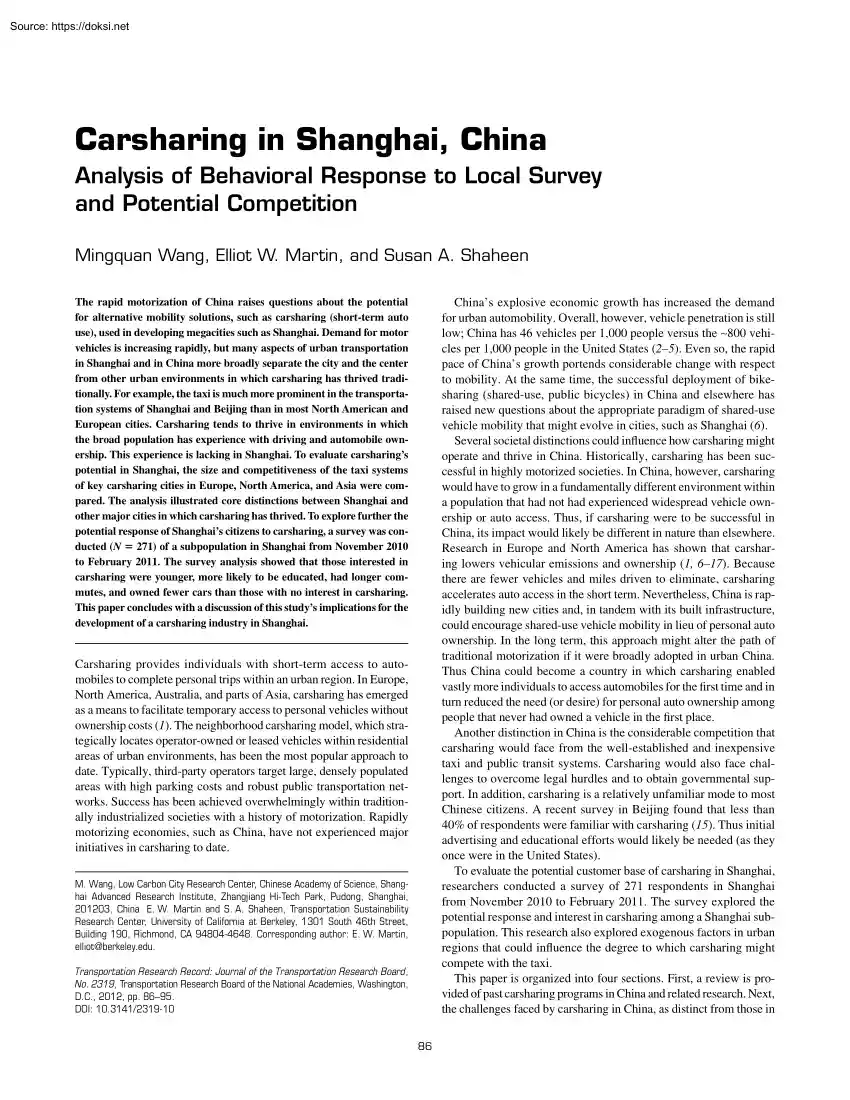 Wang-Martin-Shaheen - Carsharing in Shanghai, China