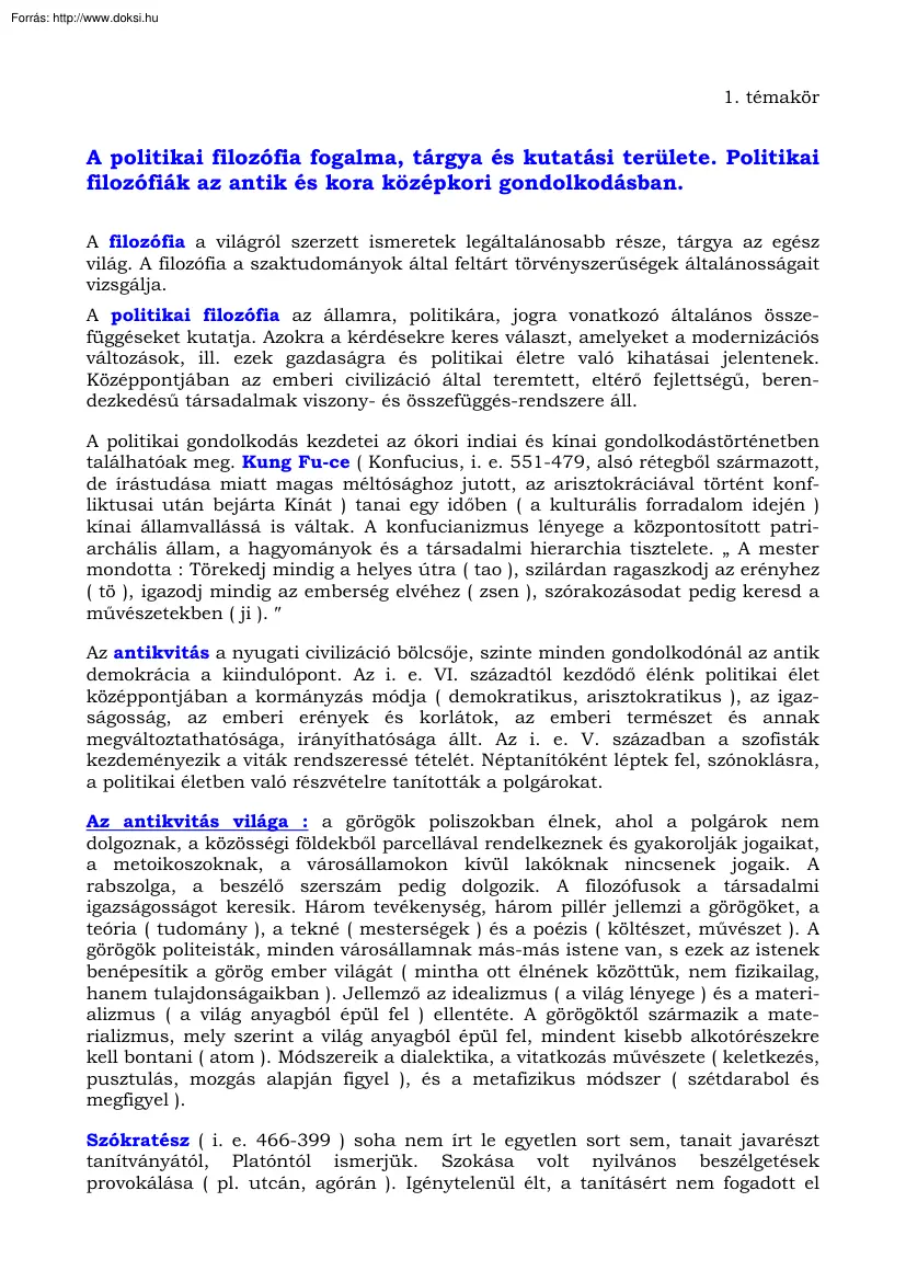 Politikai Filozófia tételek, 2002
