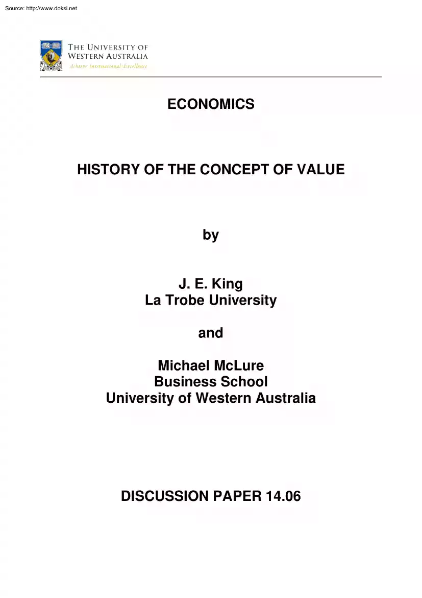 King-McLure - History of the Concept of Value