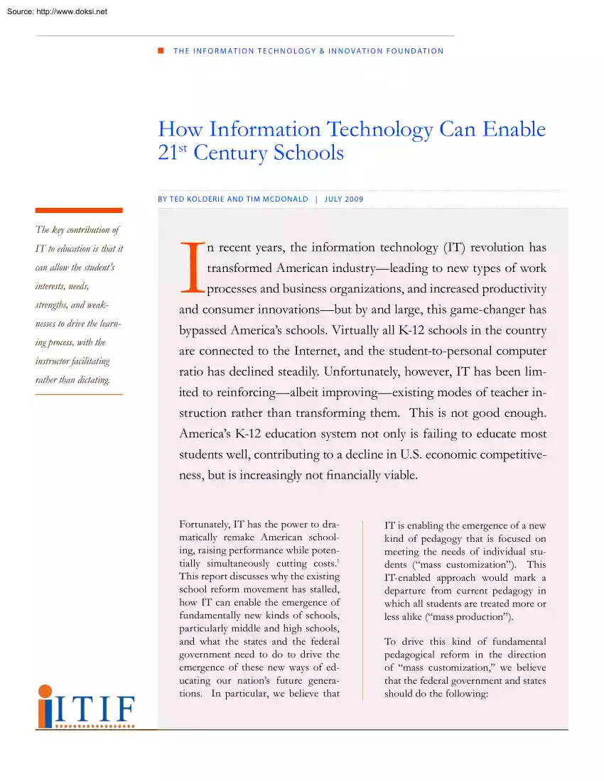 How Information Technology Can Enable 21st Century Schools