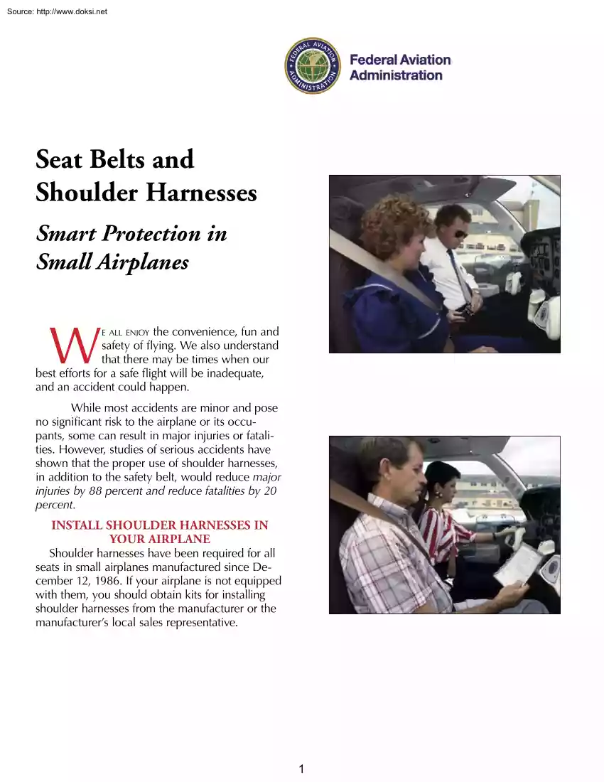 Seat Belts and Shoulder Harnesses, Seat Belts and Shoulder HarnessesSmart Protection in Small Airplanes