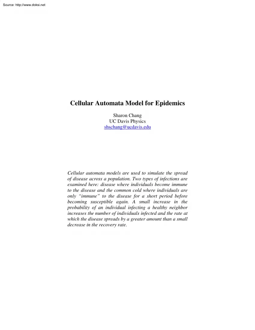 Sharon Chang - Cellular Automata Model for Epidemics