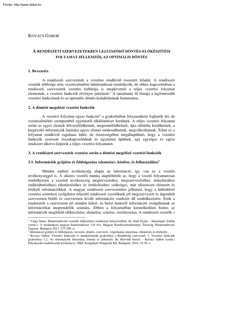 Kovács Gábor - A rendészeti szervezetekben lejátszódó döntés-előkészítési folyamat