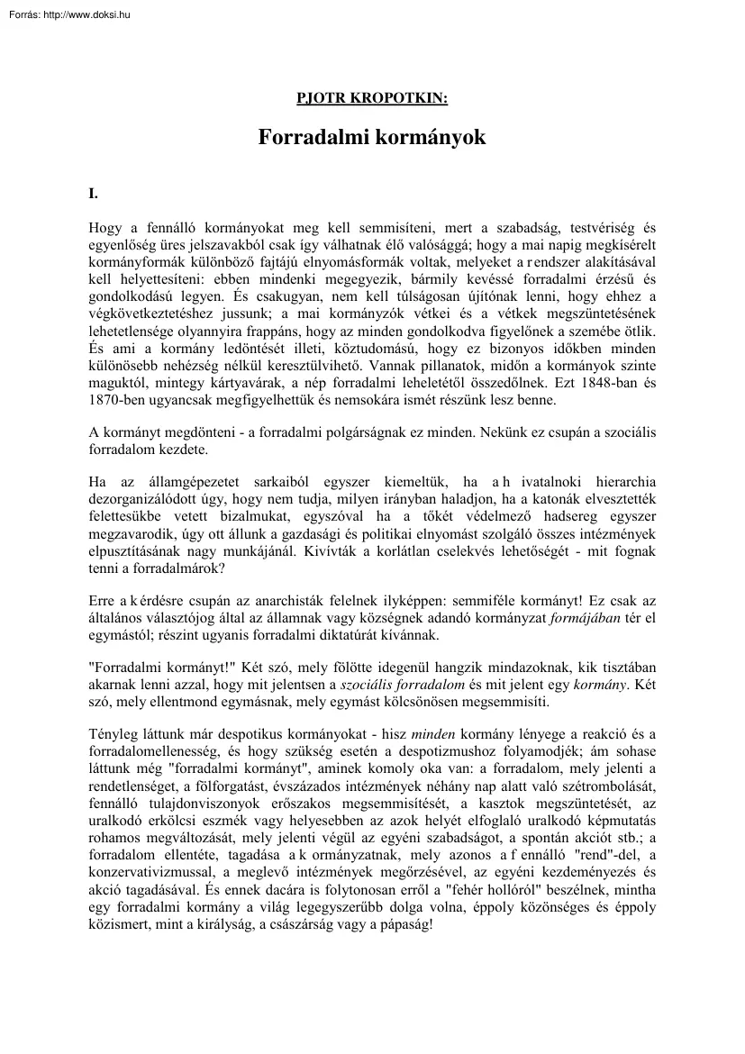 Pjotr Kropotkin - Forradalmi kormányok