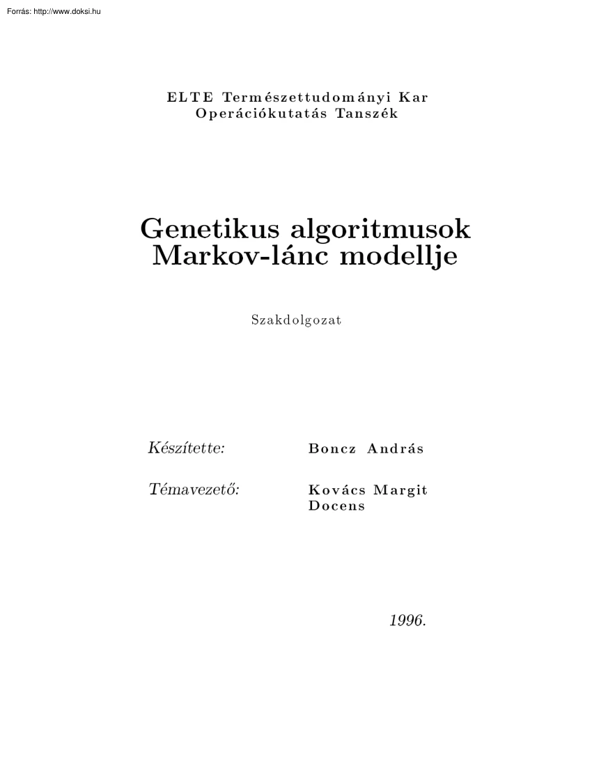 Genetikus algoritmusok Markov-lánc modellje