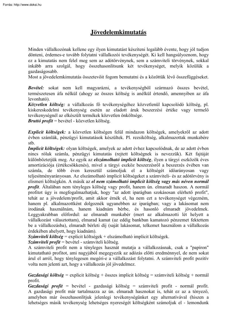 Jövedelemkimutatás