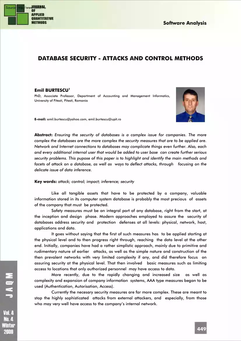 Database security, attacks and control methods