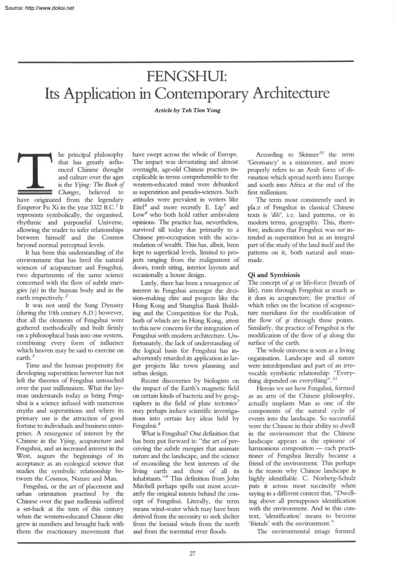 Teh Tien Yong - Fengshui, Its Application in Contemporary Architecture