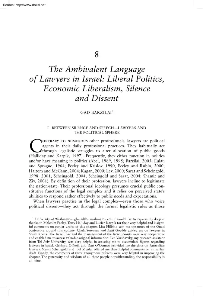 Gad Barzilai - The Ambivalent Language of Lawyers in Israel, Liberal Politics, Economic Liberalism, Silence and Dissent