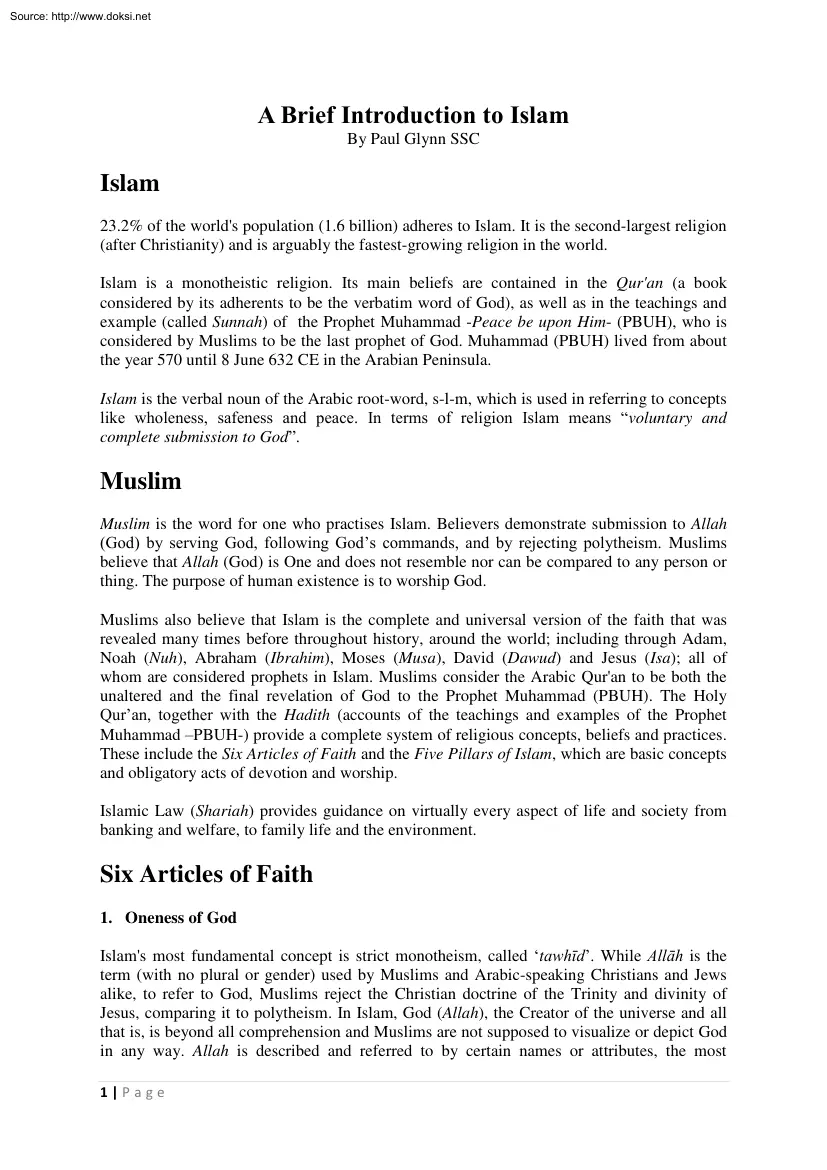 Paul Glynn SSC - A Brief Introduction to Islam
