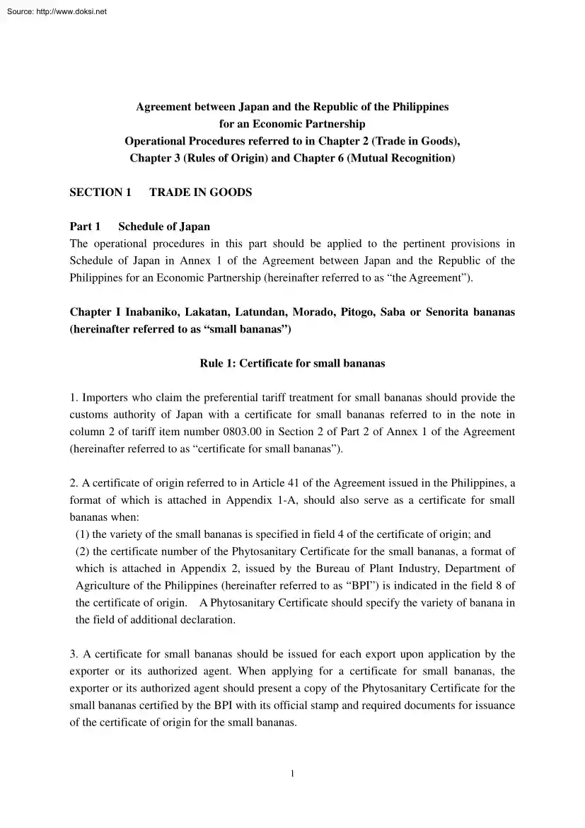 Agreement between Japan and the Republic of the Philippines for an Economic Partnership