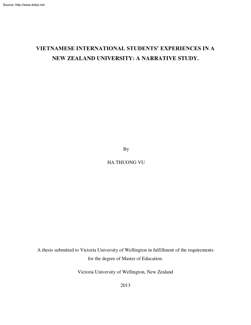Ha Thuong Vu - Vietnamese International Students Experiences in a New Zealand University, A Narrative Study