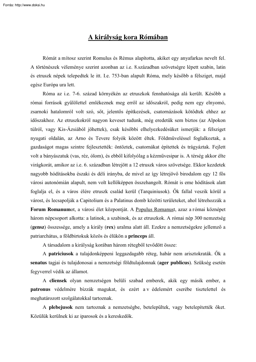 A királyság kora Rómában