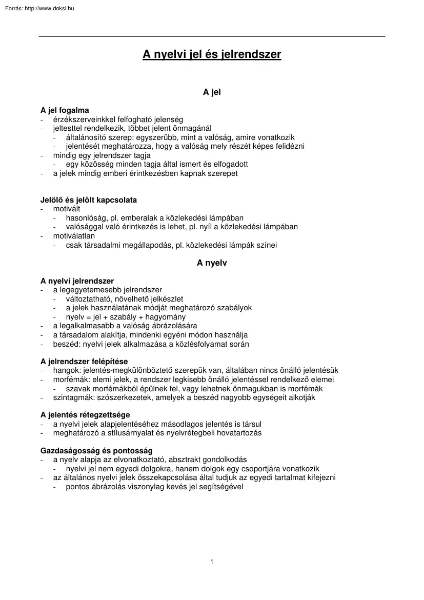 A nyelvi jel és jelrendszer
