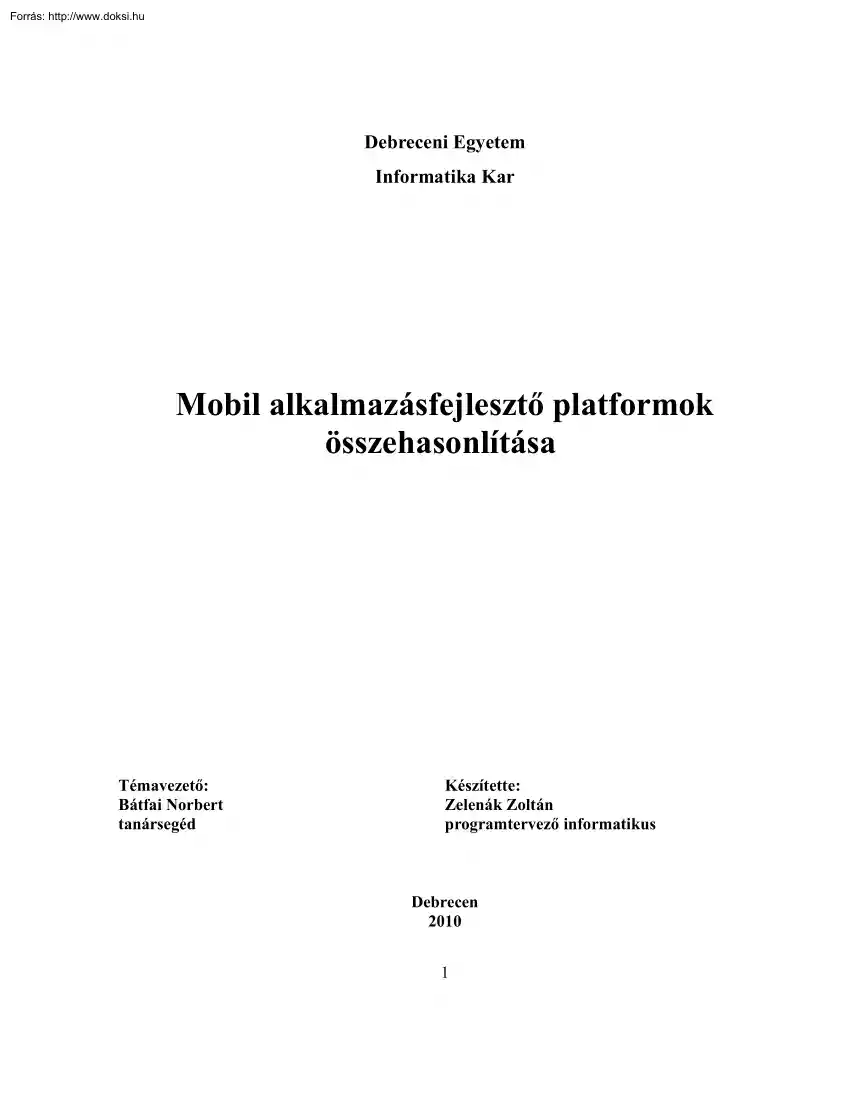 Zelenák Zoltán - Mobil alkalmazásfejlesztő platformok összehasonlítása