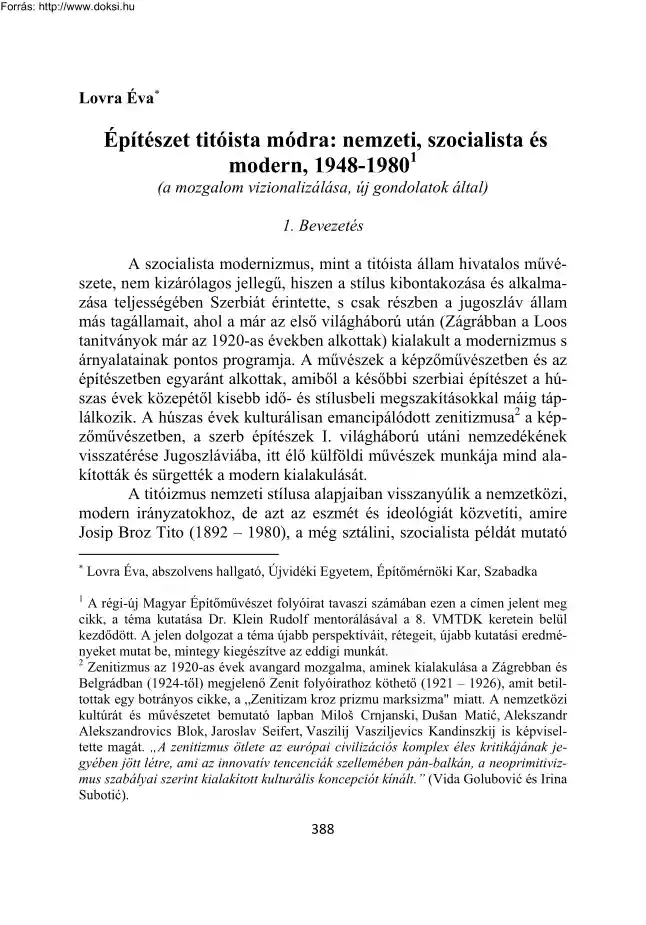 Lovra Éva - Építészet titóista módra, nemzeti, szocialista és modern, 1948-1980