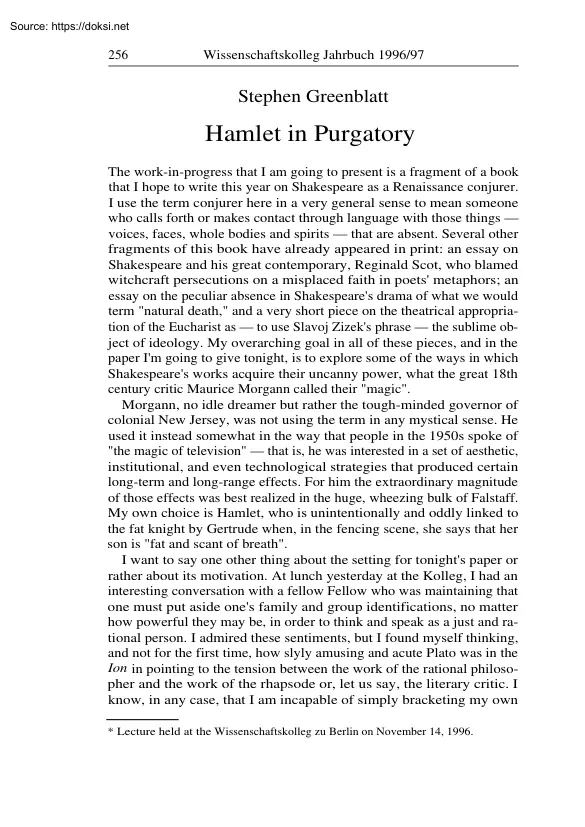 Stephen Greenblatt - Hamlet in Purgatory