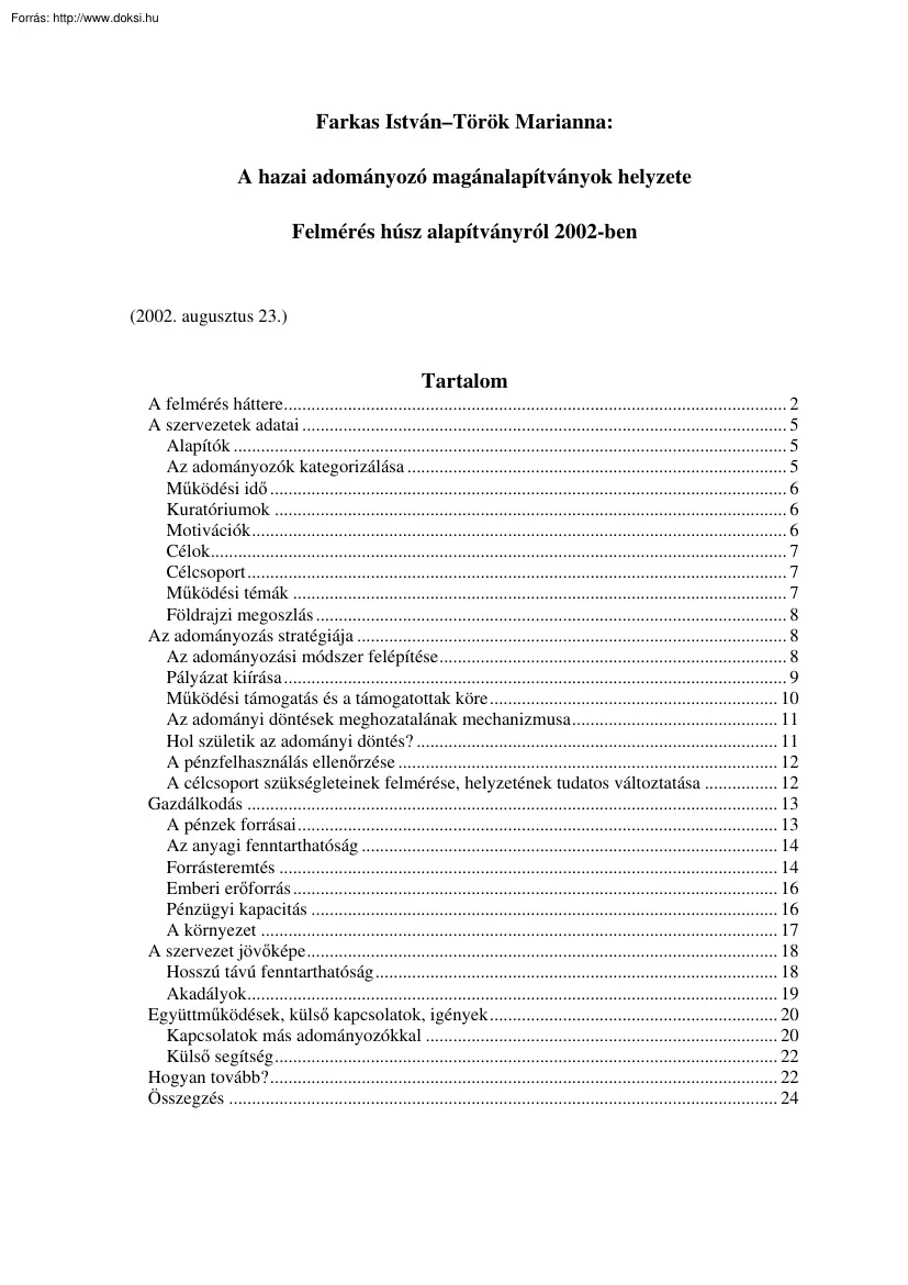 Farkas-Török - A hazai adományozó magánalapítványok helyzete