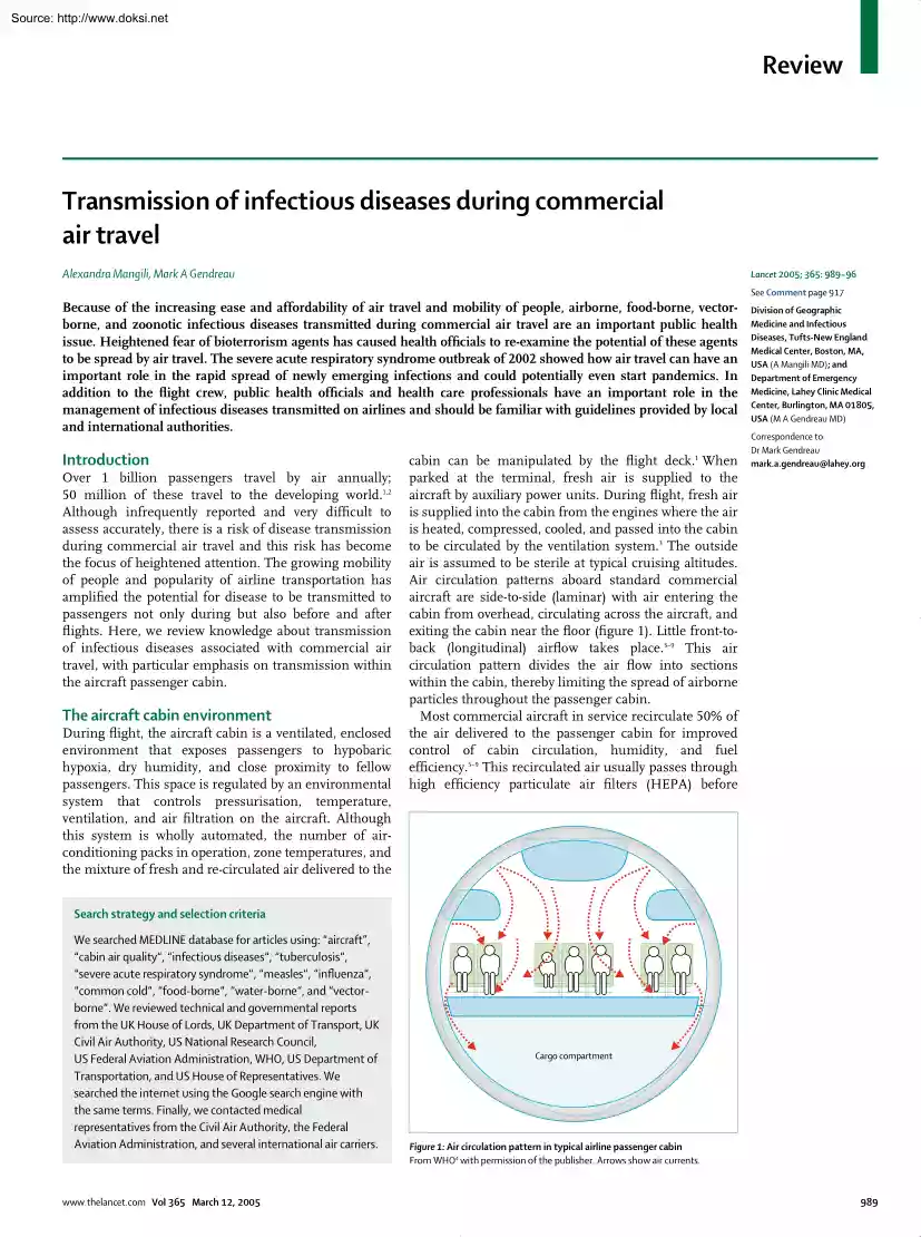 Mangili-Gendreau - Transmission of Infectious Diseases During Commercial Air Travel