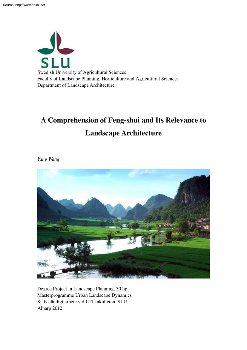 Yang Wang - A Comprehension of Feng shui and Its Relevance to Landscape Architecture