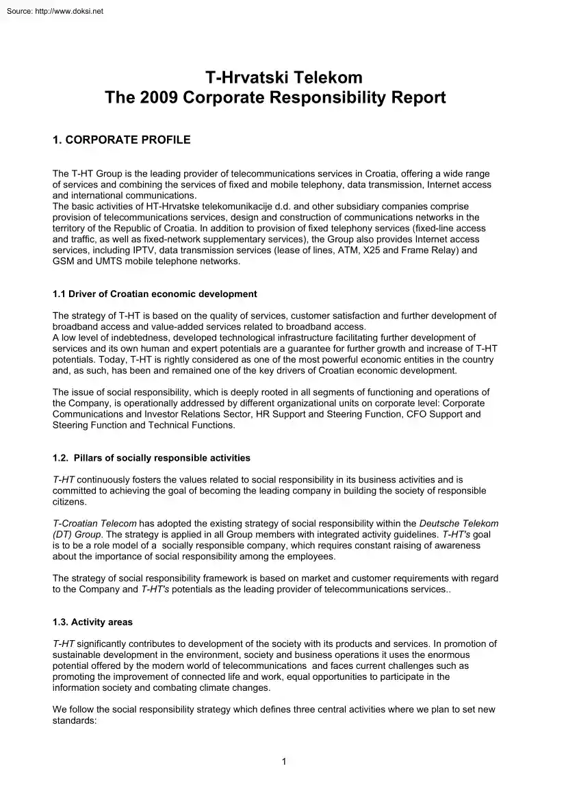T Hrvatski Telekom, The 2009 Corporate Responsibility Report
