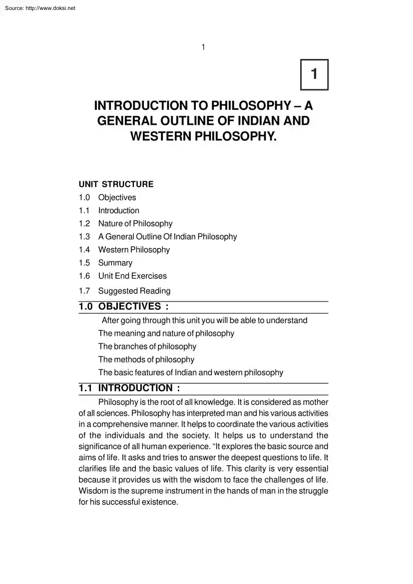 Introduction to philosophy, a general outline of Indian and Western philosophy