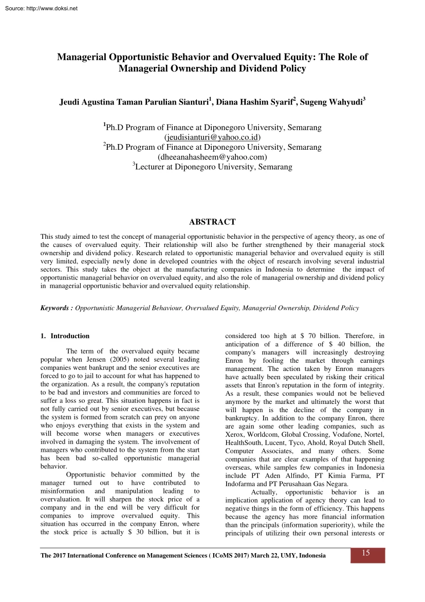 Sianturi-Syarif-Wahyudi - Managerial Opportunistic Behavior and Overvalued Equity, The Role of Managerial Ownership and Dividend Policy
