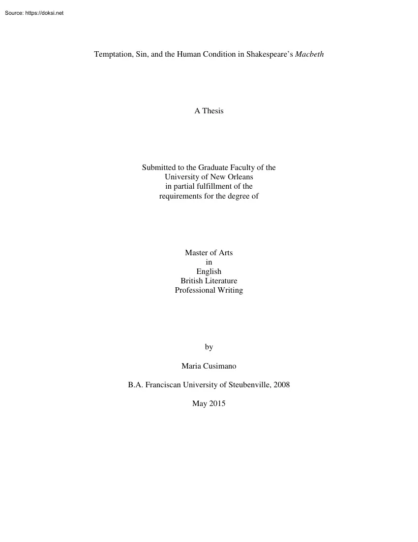 Maria Cusimano - Temptation, Sin, and the Human Condition in Shak Emptation, Sin, and the Human