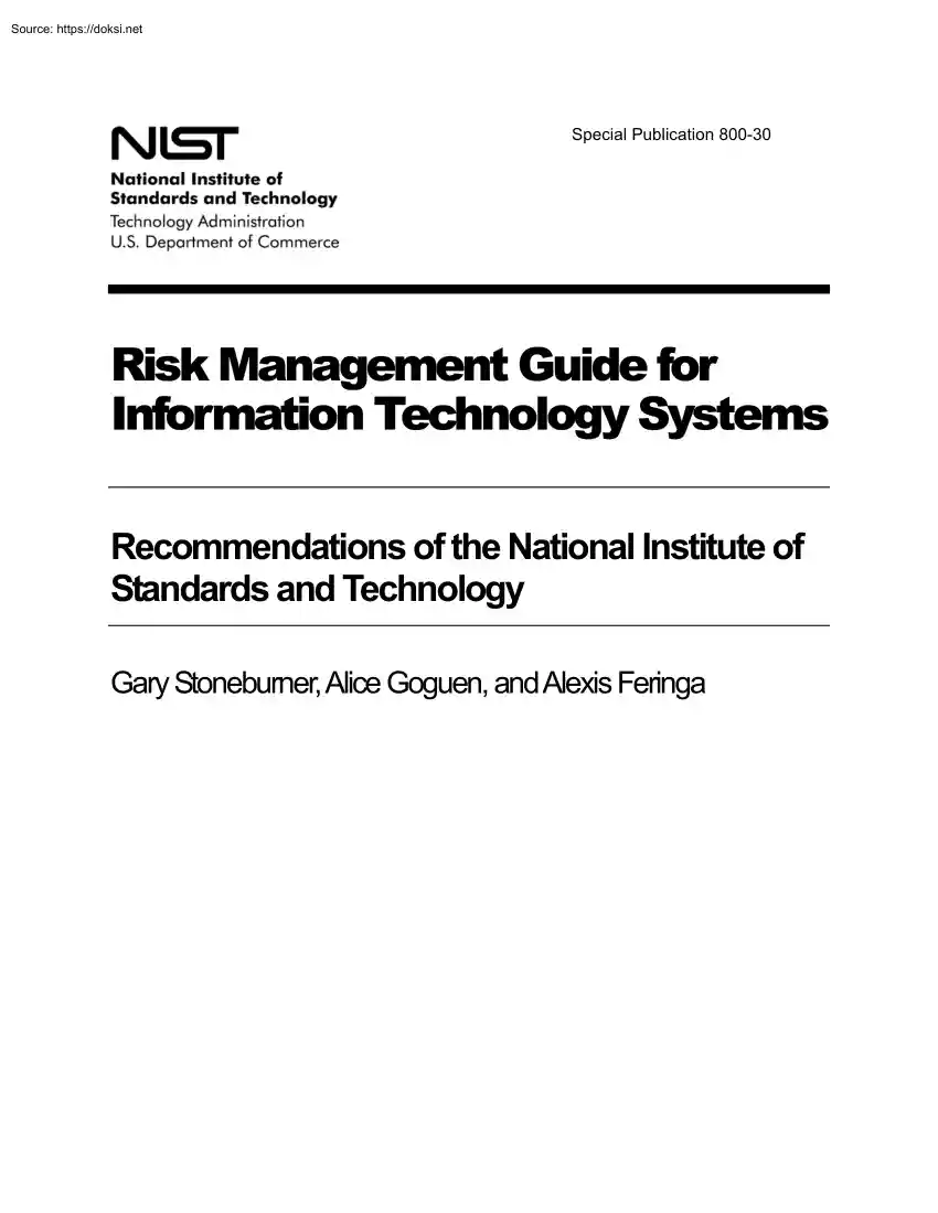 Stoneburner-Goguen-Feringa - Risk Management Guide for Information Technology Systems