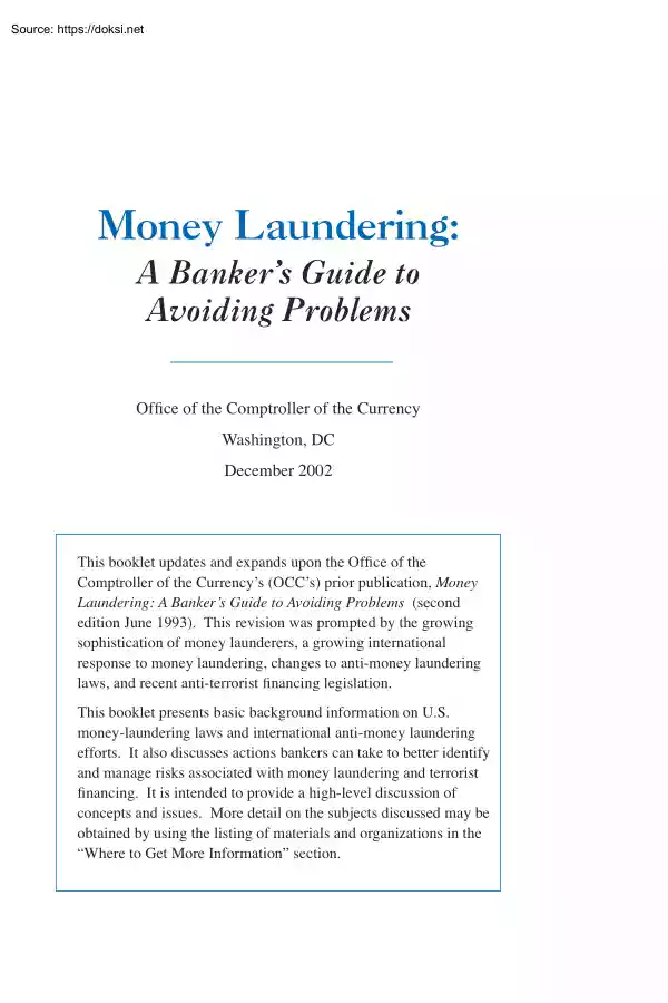 Money Laundering, A Bankers Guide to Avoiding Problems