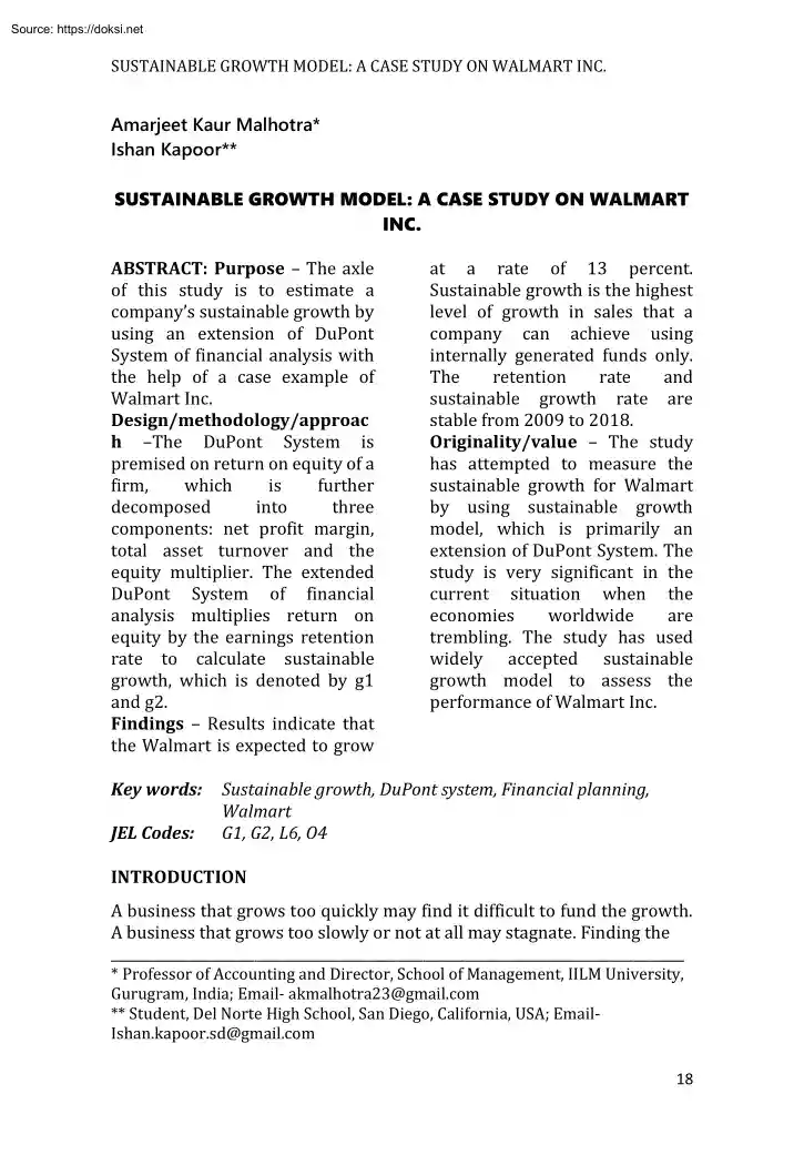 Amarjeet-Ishan - Sustainable Growth Model, A Case Study on Walmart Inc