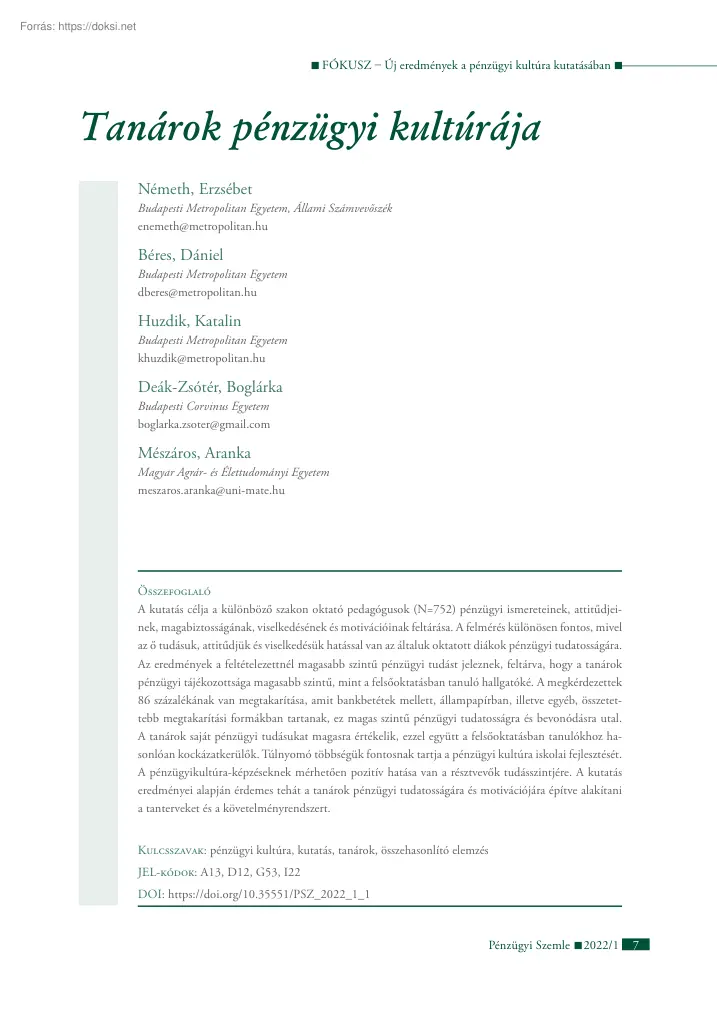 Tanárok pénzügyi kultúrája