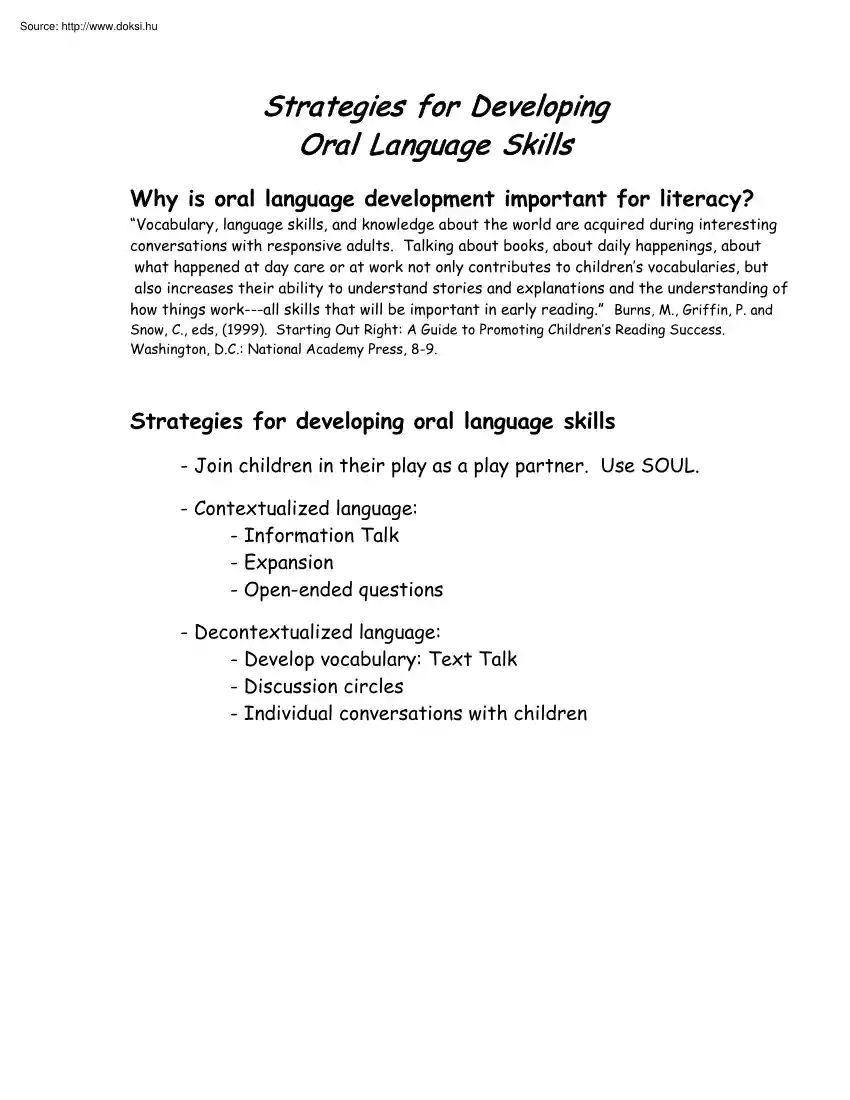 Strategies for developing oral language skills