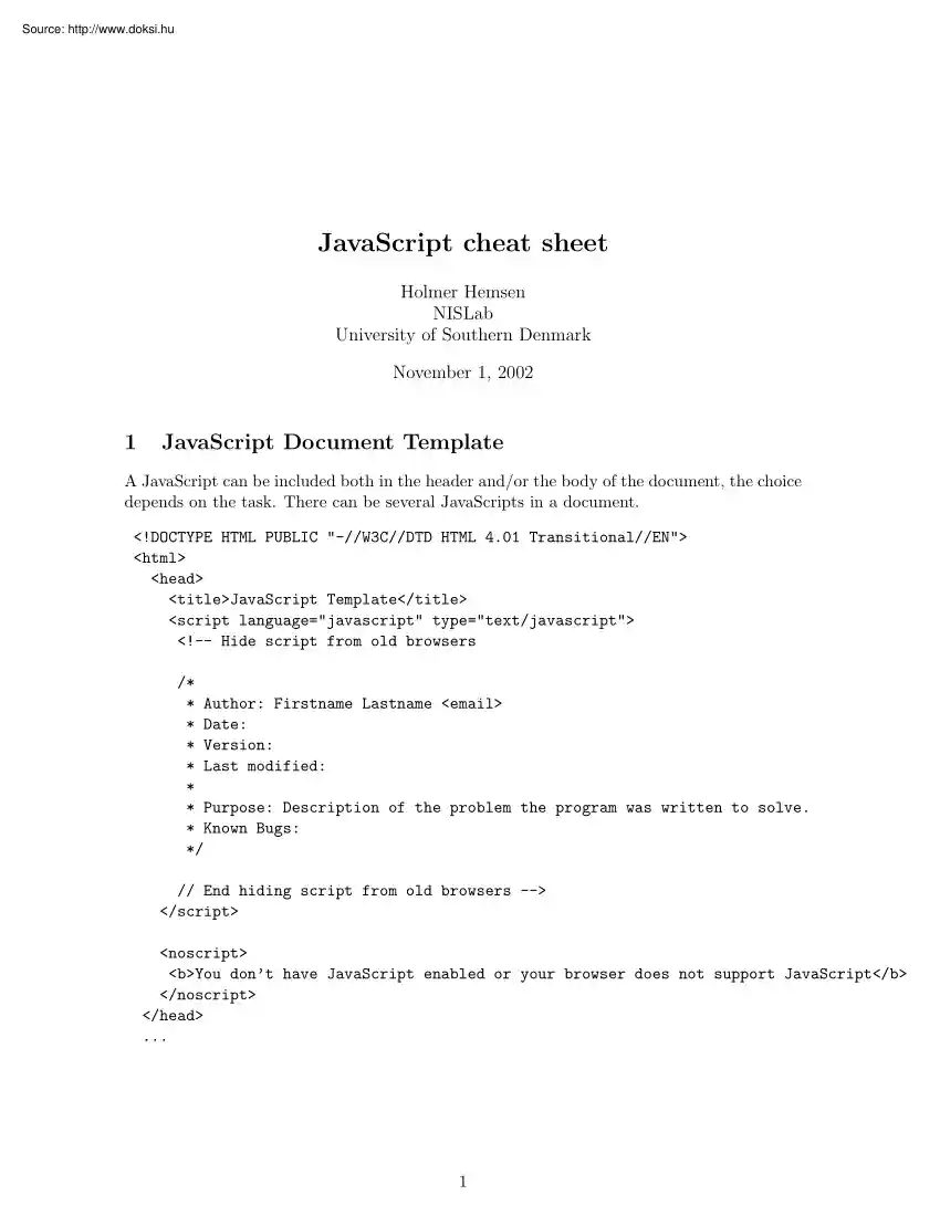 Holmer Hemsen - JavaScript cheat sheet