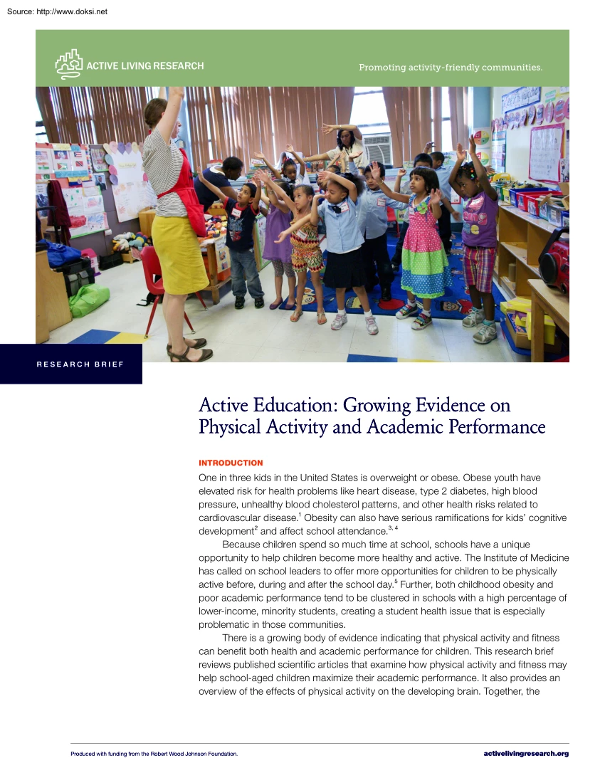 Active Education, Growing Evidence on Physical Activity and Academic Performance