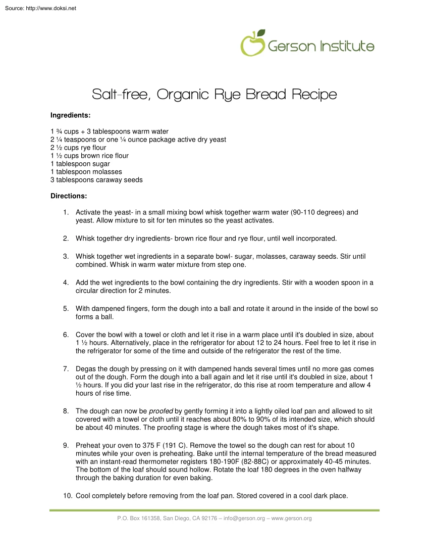 Salt Free, Organic Rye Bread Recipe