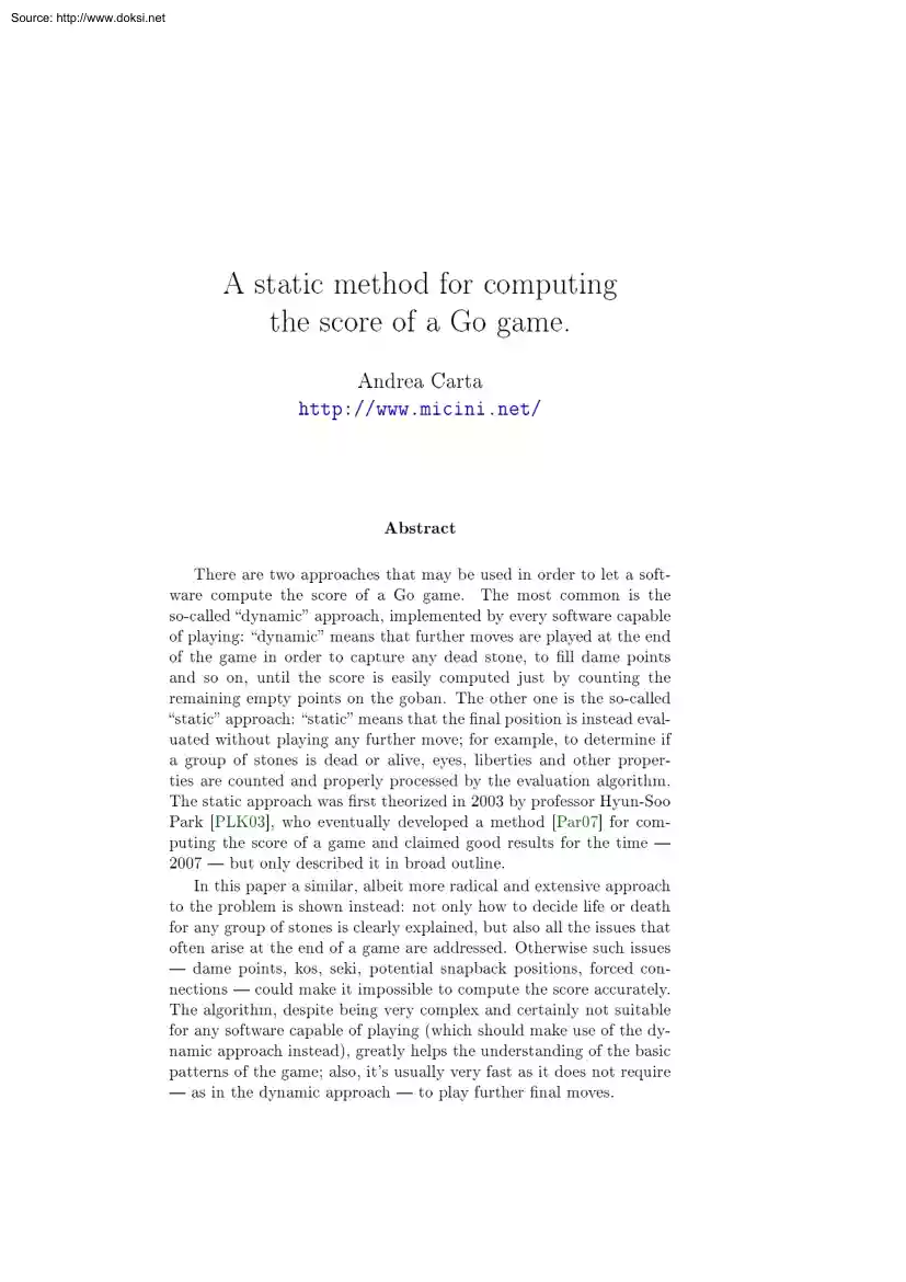 Andrea Carta - A Static Method for Computing the Score of a Go Game
