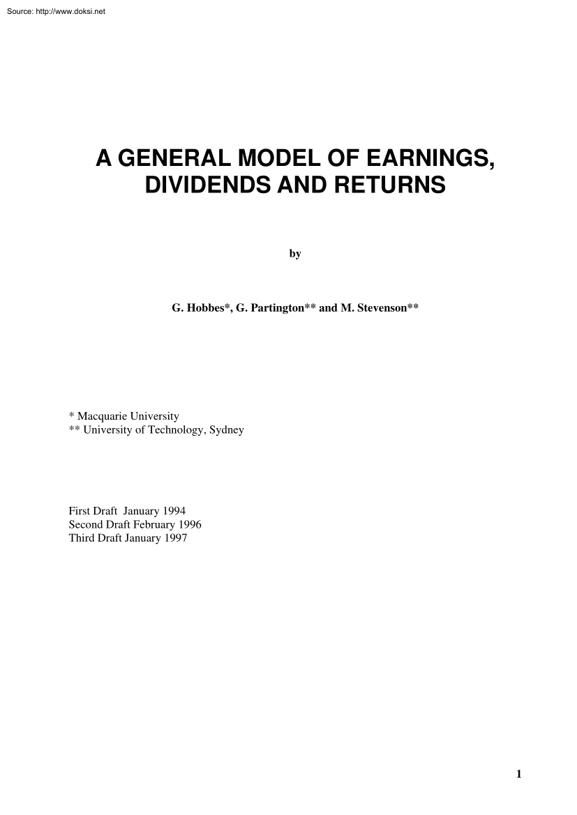 Hobbes-Partington-Stevenson - A General Model of Earnings, Dividends and Returns
