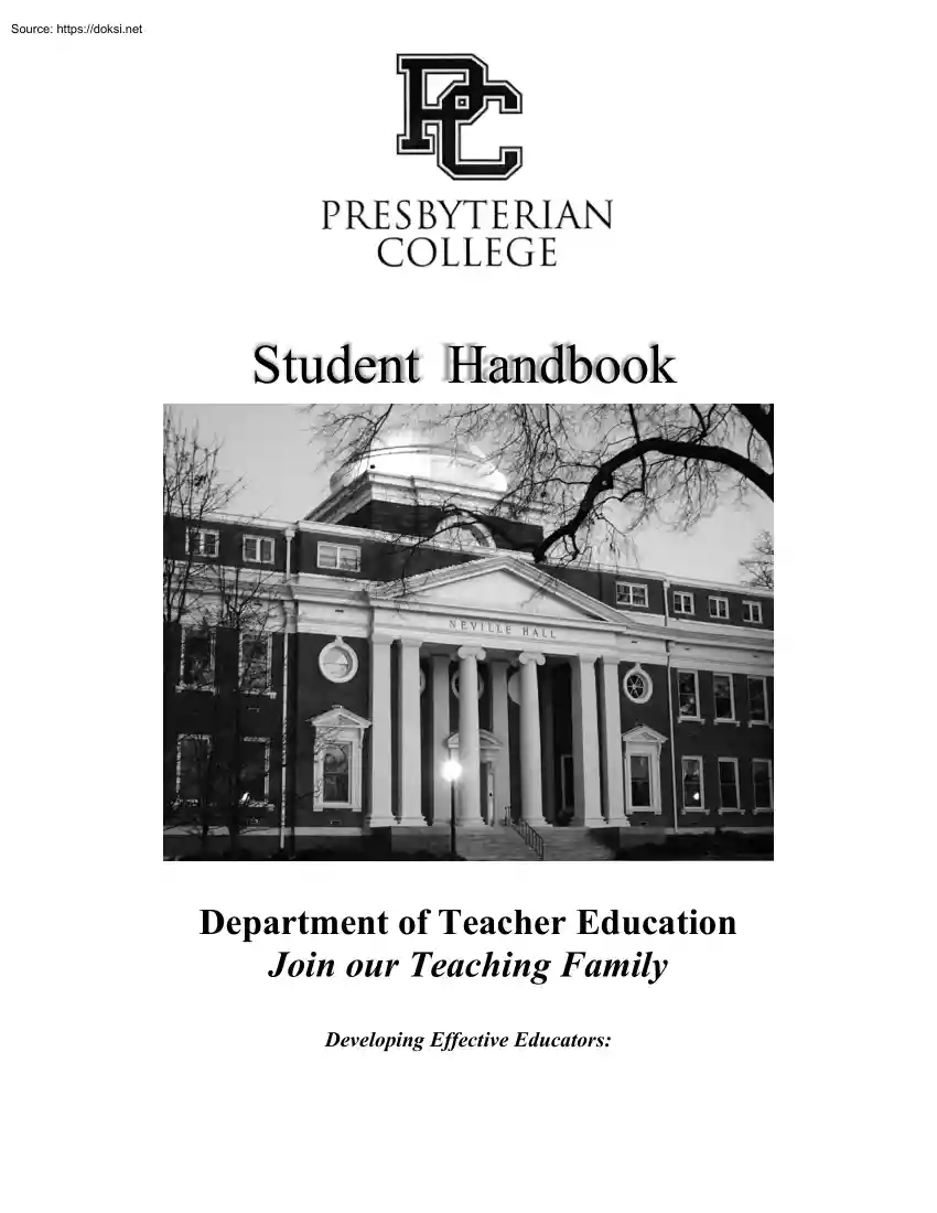Presbyterian College, Student Handbook