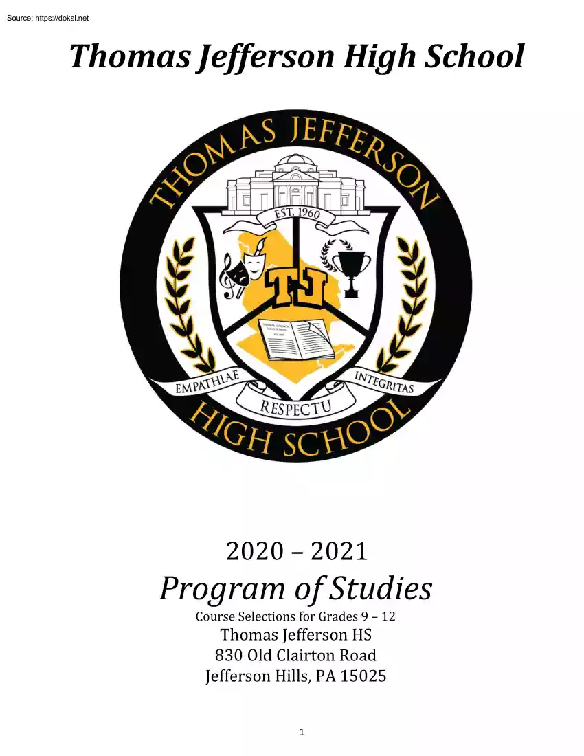 Thomas Jefferson High School, Program of Studies 2020-2021